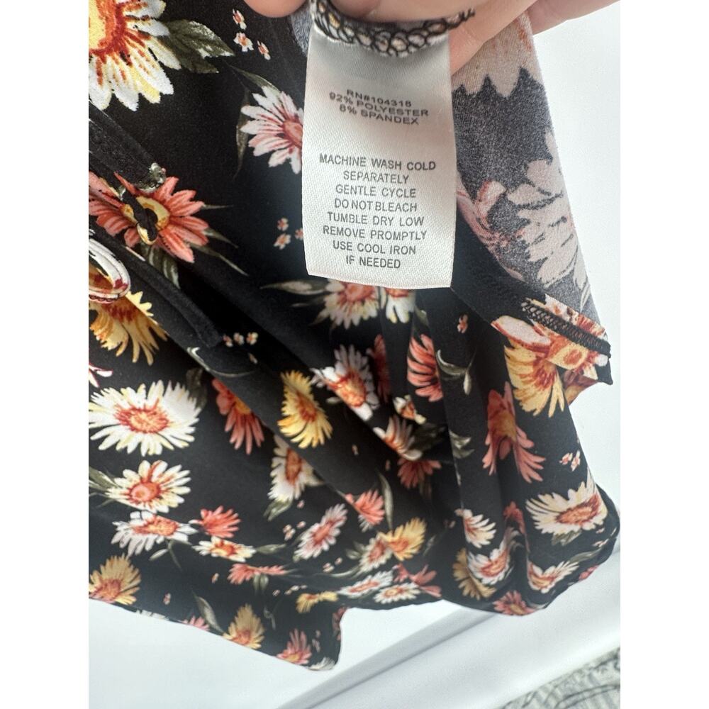 Derek Heart Plus 2X Black Floral Dress Tie Sleeve Fit Flare Boho Witchy Fairy - Picture 7 of 8